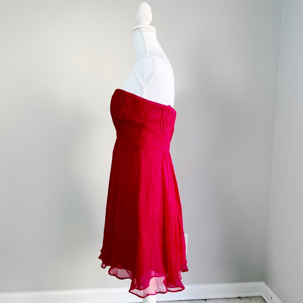 2/$30 BCBGMaxazria Red Chiffon Strapless Mini Dress 4 - Picture 3 of 5